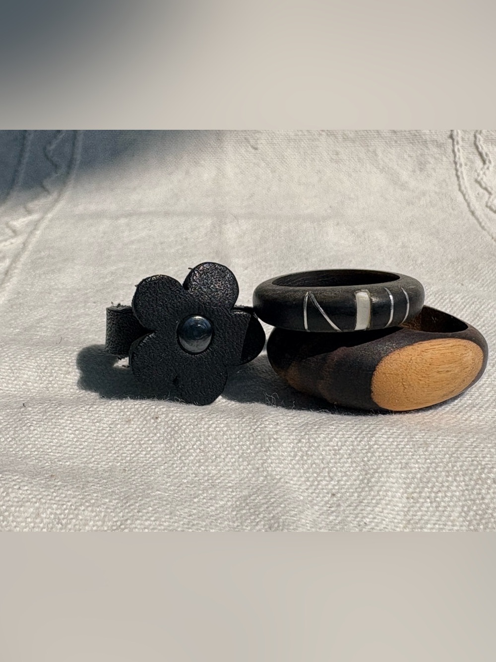 Artisan Ring Set: Leather and Natural Wood